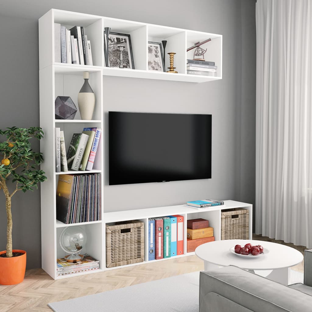 vidaXL Set bibliotecă/dulap TV, 3 piese, alb, 180 x 30 x 180 cm vidaXL Set bibliotecă/dulap TV, 3 piese, alb, 180 x 30 x 180 cm