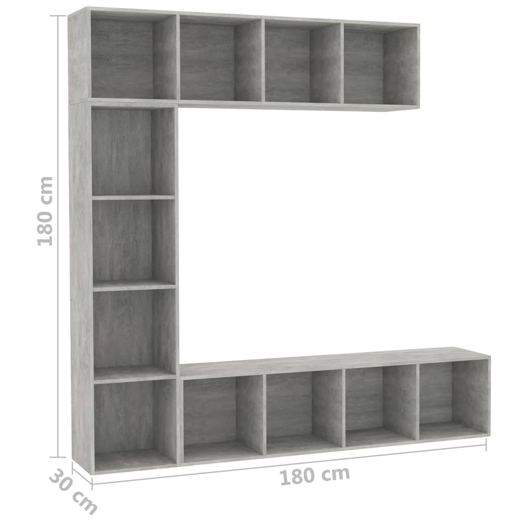 vidaXL Set bibliotecă/comodă TV, 3 piese, gri beton, 180x30x180 cm vidaXL Set bibliotecă/comodă TV, 3 piese, gri beton, 180x30x180 cm
