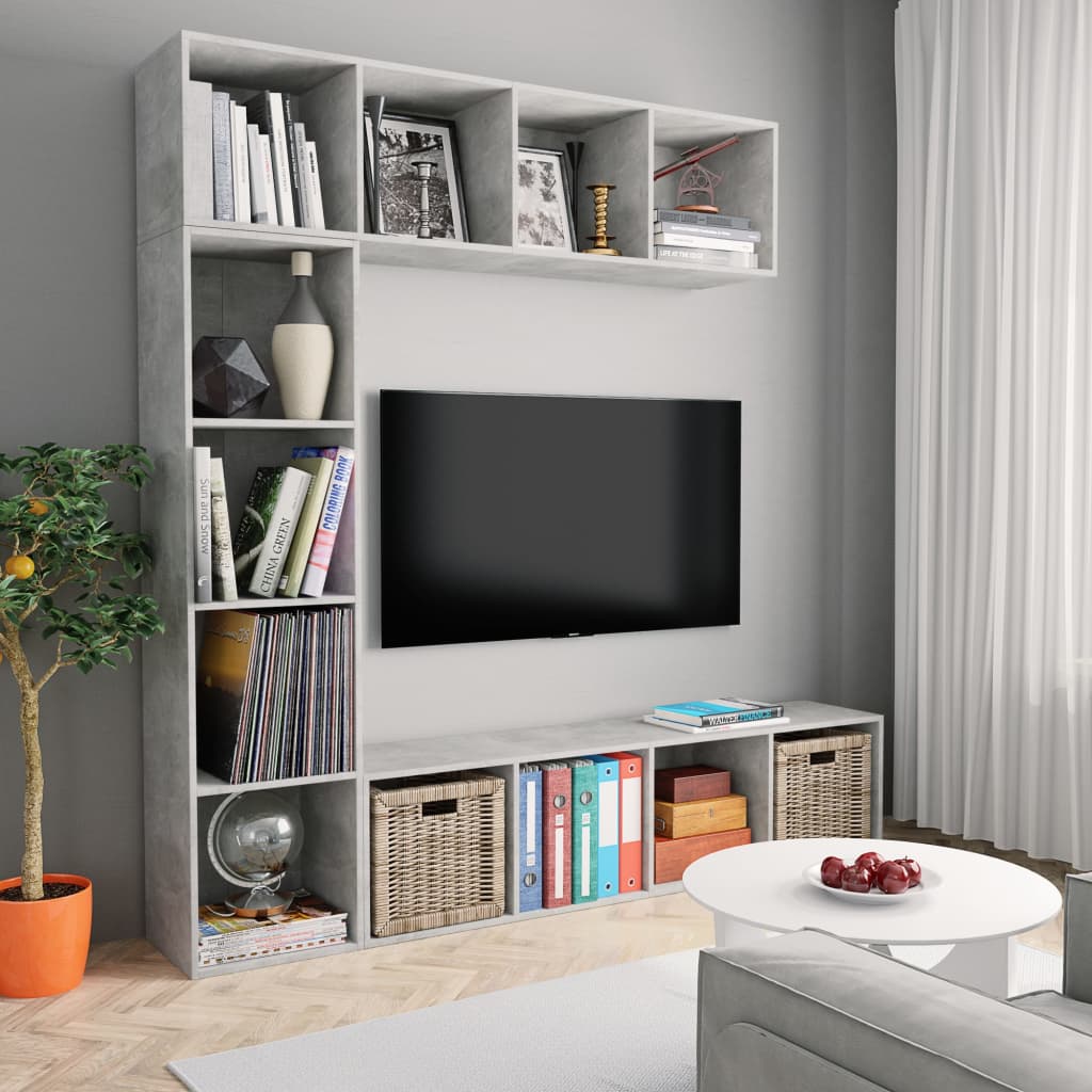 vidaXL Set bibliotecă/comodă TV, 3 piese, gri beton, 180x30x180 cm vidaXL Set bibliotecă/comodă TV, 3 piese, gri beton, 180x30x180 cm