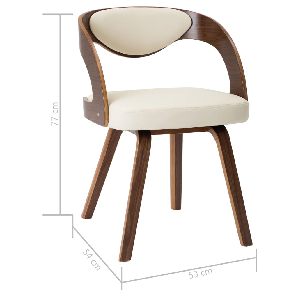 vidaXL Scaune de bucătărie, 4 buc, crem, lemn curbat & piele ecologică