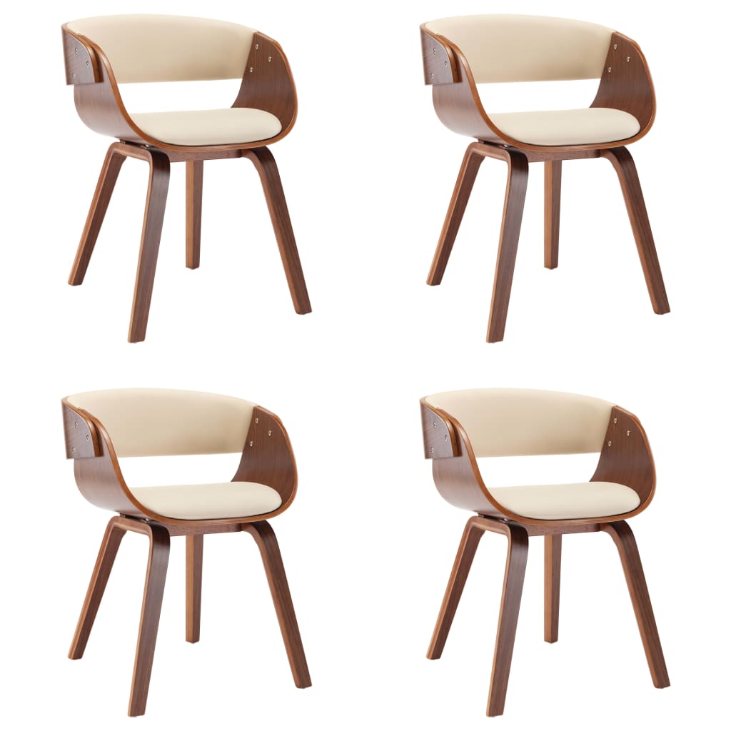 vidaXL Scaune de bucătărie, 4 buc, crem, lemn curbat & piele ecologică