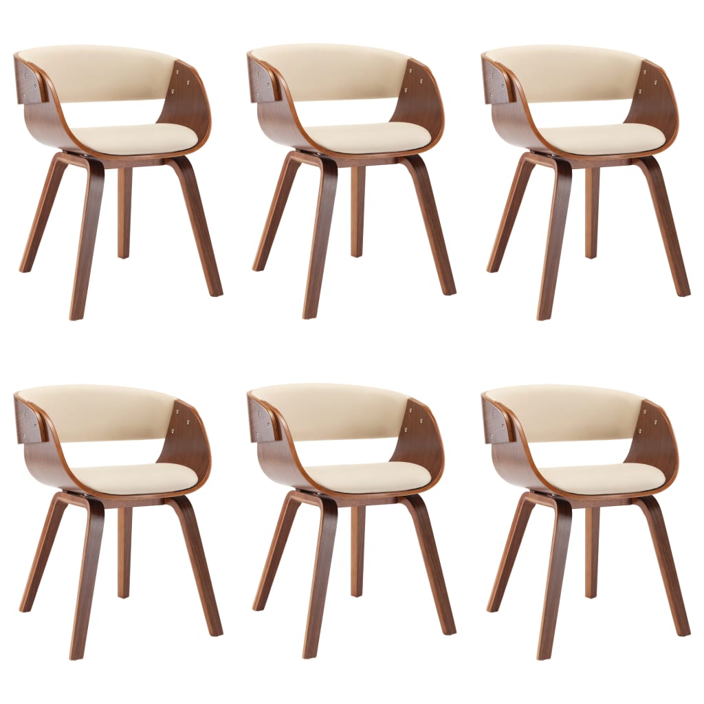 vidaXL Scaune sufragerie 6 buc. lemn curbat crem și piele artificială