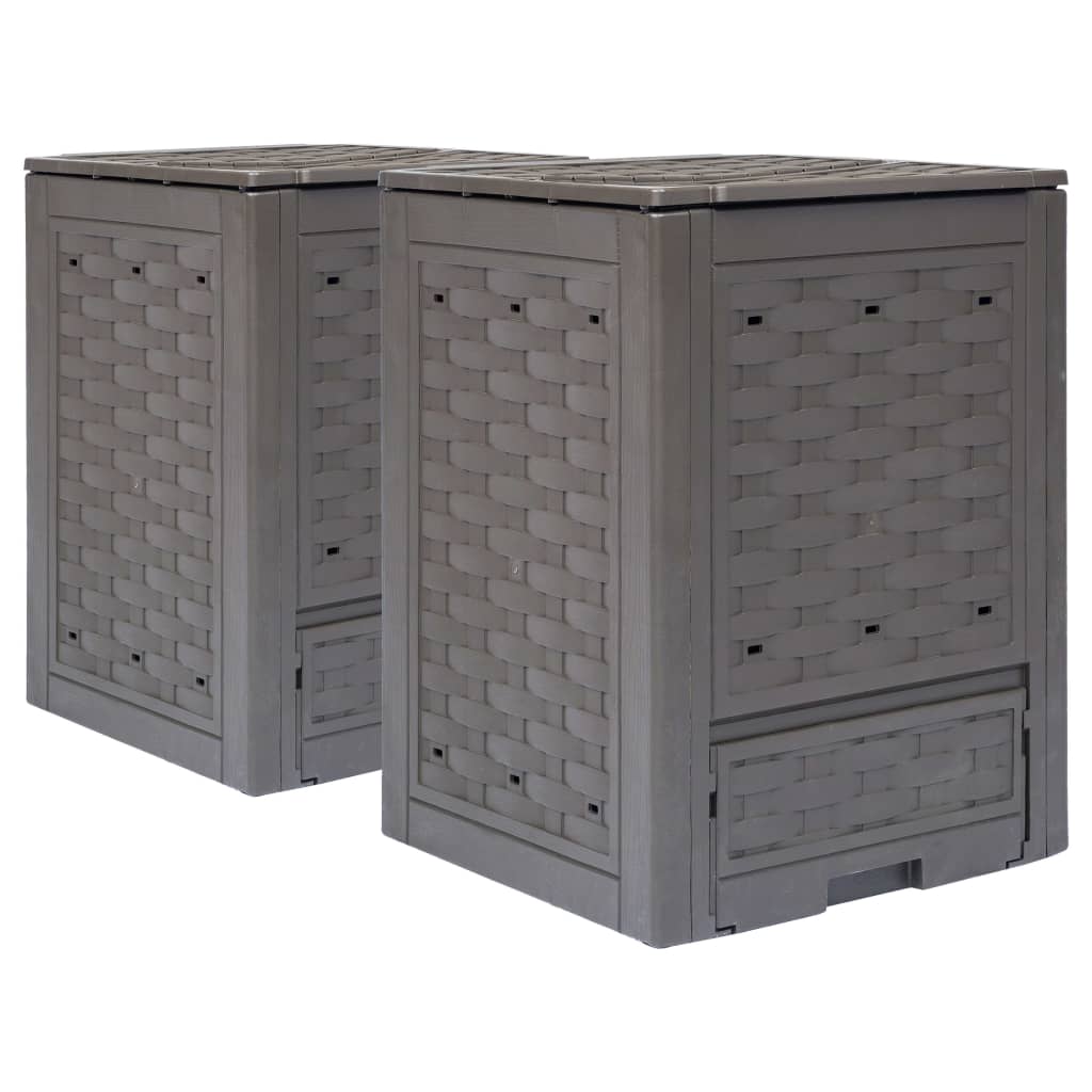vidaXL Compostoare grădină 2 buc. maro 60x60x83 cm 600 L plastic ratan vidaXL Compostoare grădină 2 buc. maro 60x60x83 cm 600 L plastic ratan
