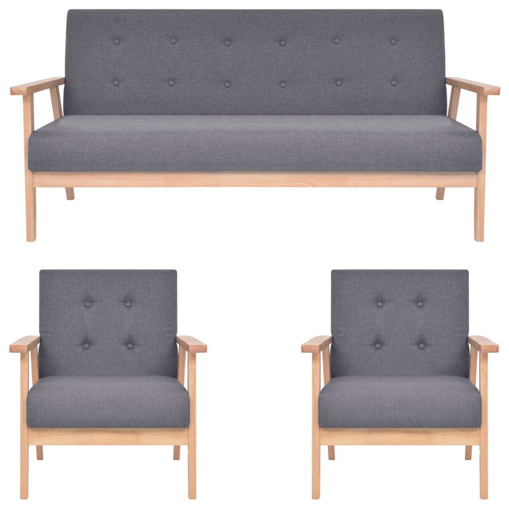 vidaXL Set de canapele, 3 piese, gri închis, material textil vidaXL Set de canapele, 3 piese, gri închis, material textil