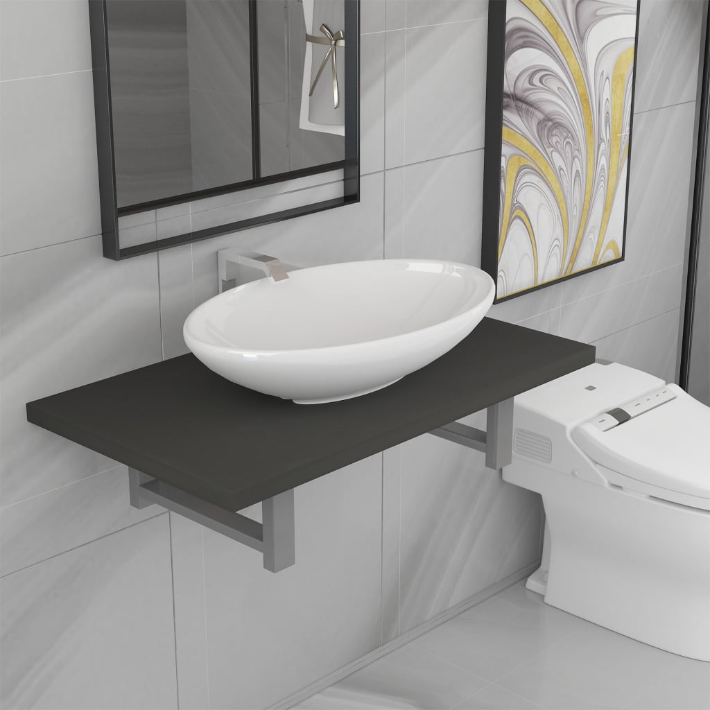 vidaXL Set mobilier de baie, 2 piese, gri, ceramică vidaXL Set mobilier de baie, 2 piese, gri, ceramică