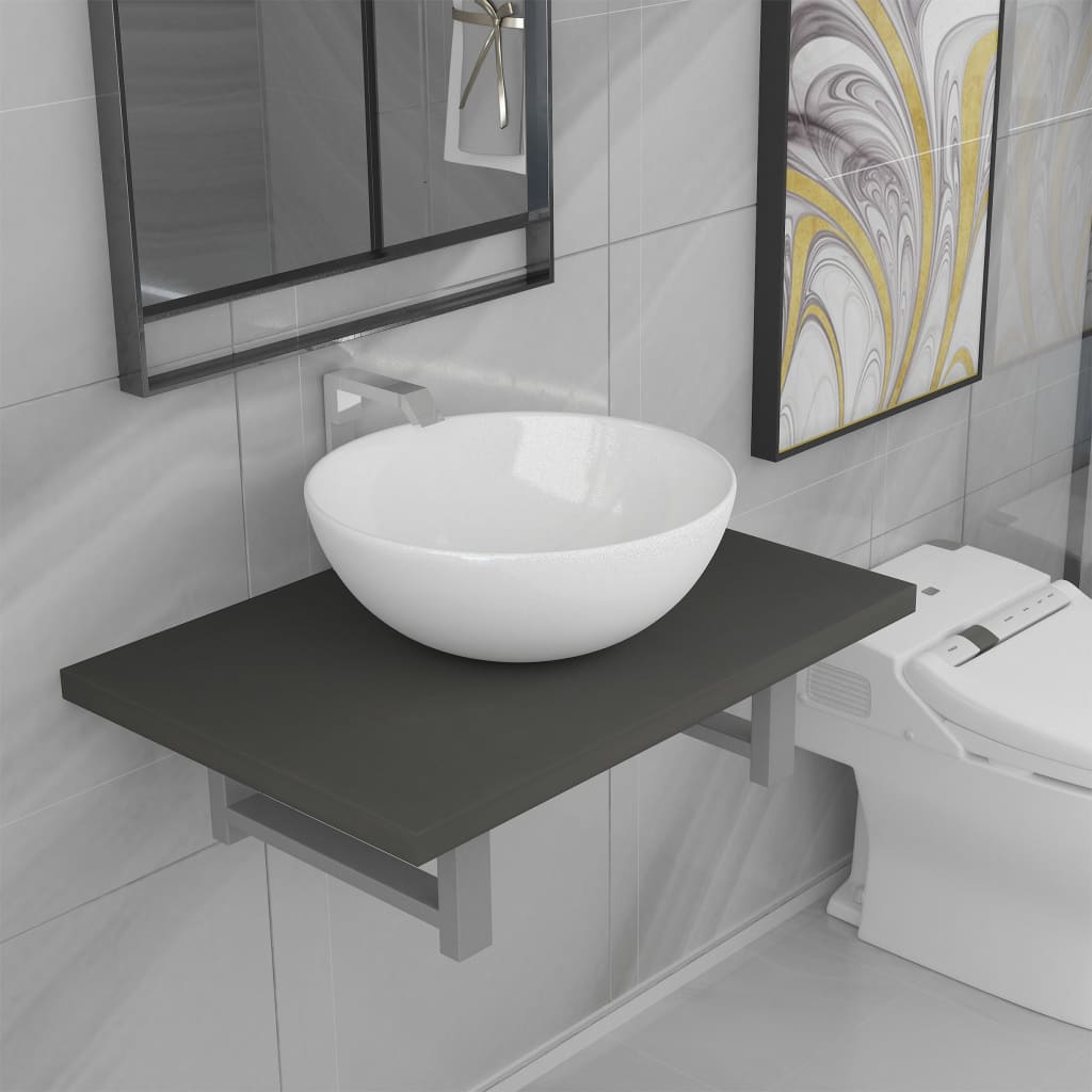 vidaXL Set mobilier de baie, 2 piese, gri, ceramică vidaXL Set mobilier de baie, 2 piese, gri, ceramică