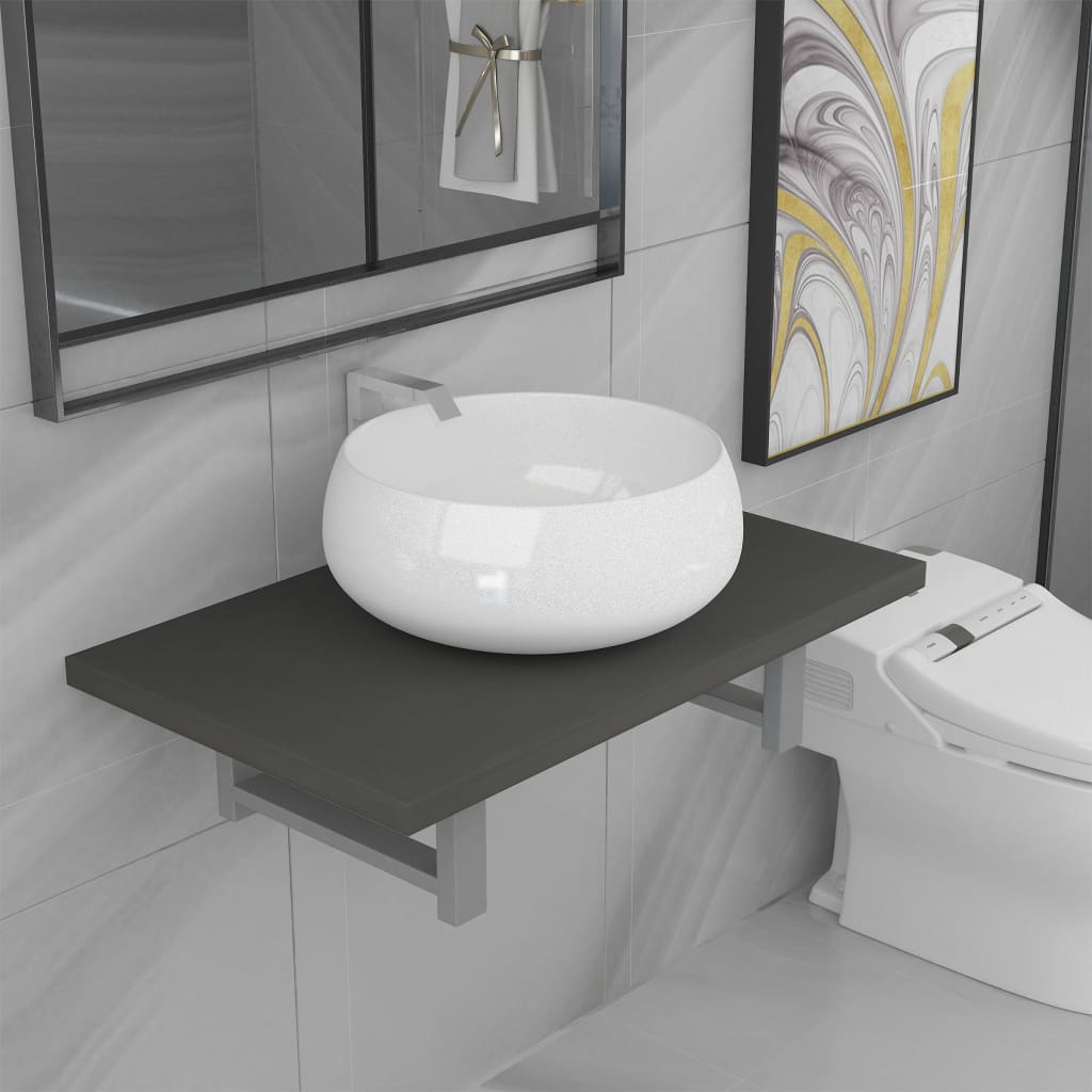 vidaXL Set mobilier de baie, 2 piese, gri, ceramică vidaXL Set mobilier de baie, 2 piese, gri, ceramică