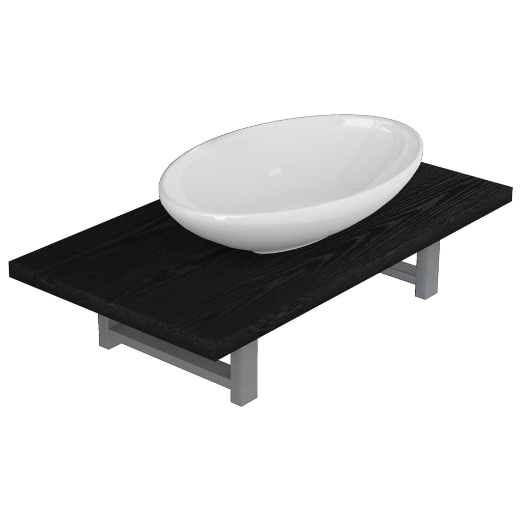 vidaXL Set mobilier de baie, 2 piese, negru, ceramică vidaXL Set mobilier de baie, 2 piese, negru, ceramică