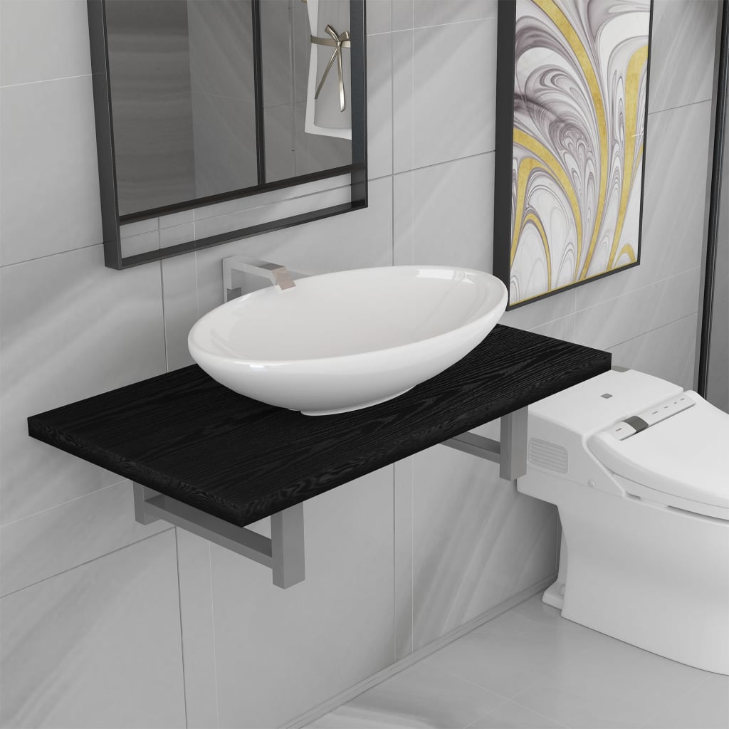 vidaXL Set mobilier de baie, 2 piese, negru, ceramică vidaXL Set mobilier de baie, 2 piese, negru, ceramică