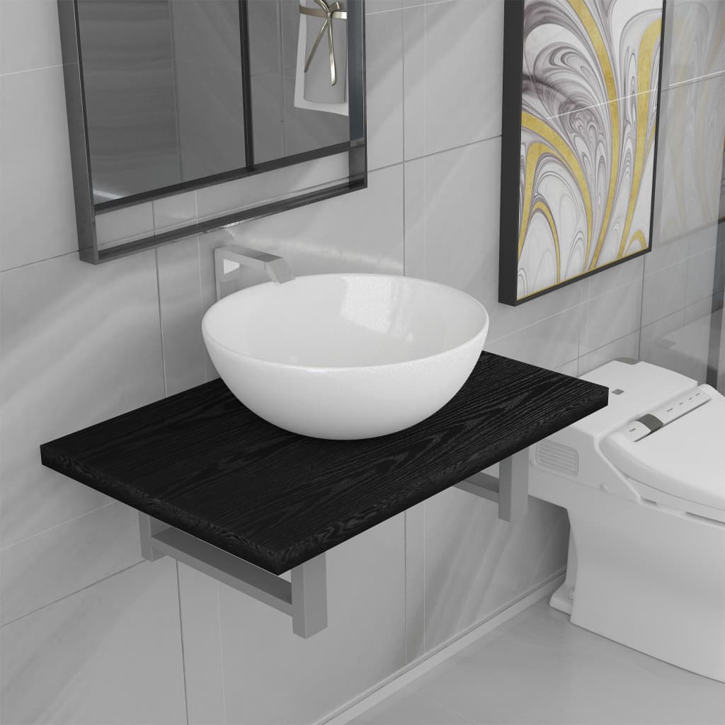 vidaXL Set mobilier de baie, 2 piese, negru, ceramică vidaXL Set mobilier de baie, 2 piese, negru, ceramică
