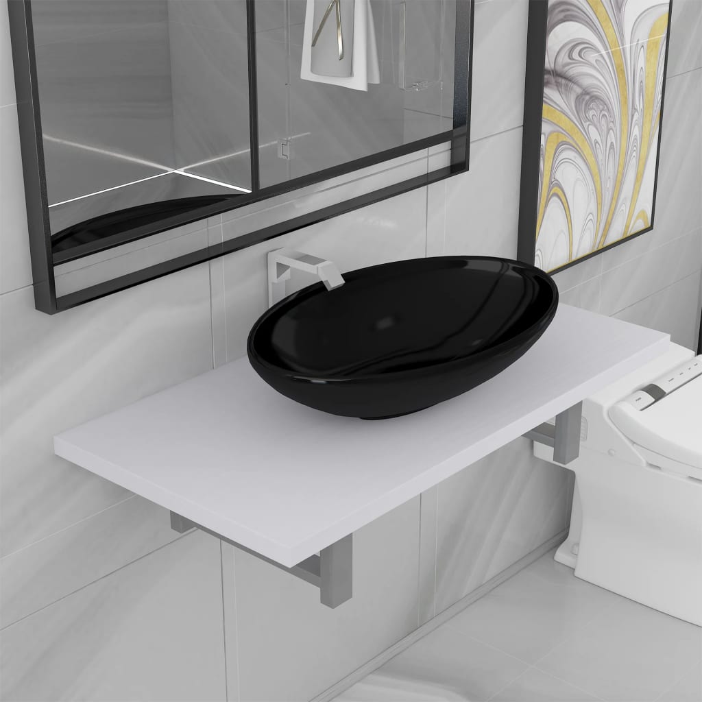 vidaXL Set mobilier de baie, 2 piese, alb, ceramică vidaXL Set mobilier de baie, 2 piese, alb, ceramică