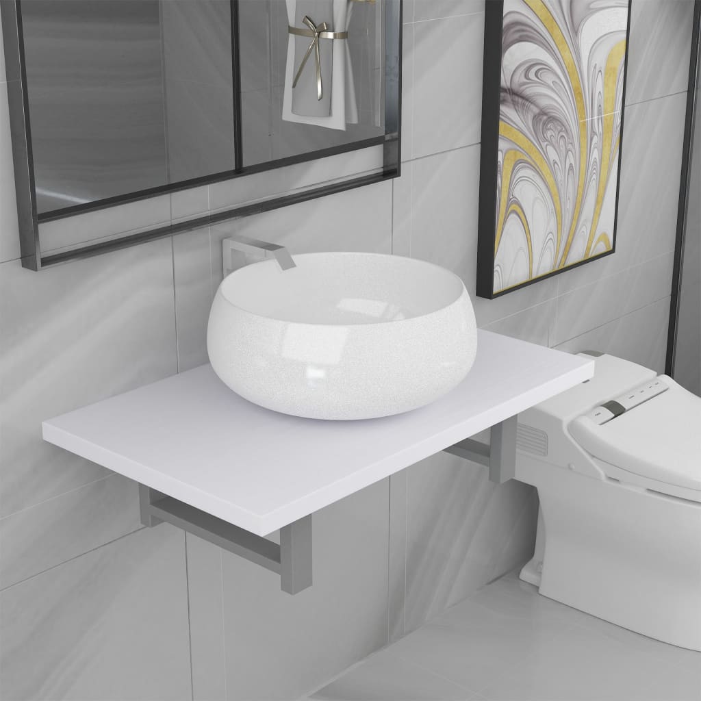 vidaXL Set mobilier de baie, 2 piese, alb, ceramică vidaXL Set mobilier de baie, 2 piese, alb, ceramică