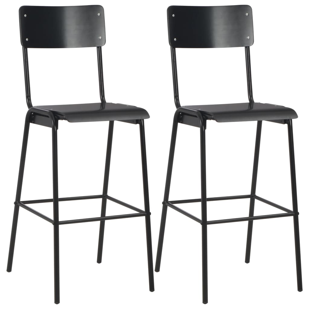 vidaXL Scaune de bar, 2 buc., negru, placaj solid, oțel vidaXL Scaune de bar, 2 buc., negru, placaj solid, oțel