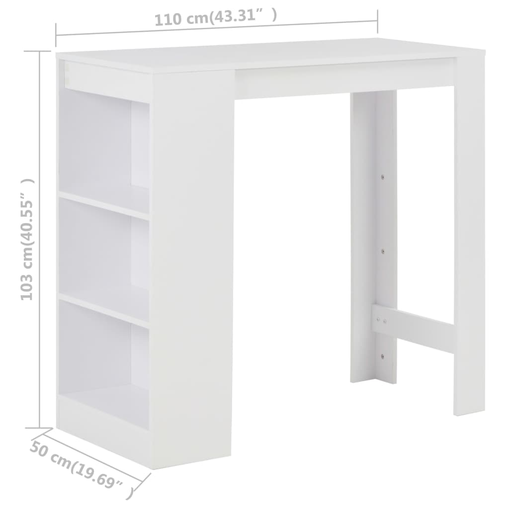 vidaXL Masă de bar cu raft, alb, 110 x 50 x 103 cm