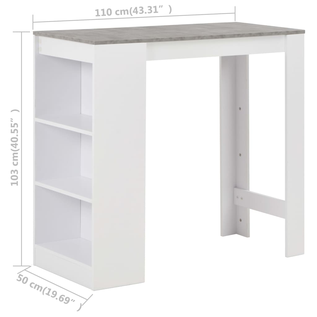 vidaXL Masă de bar cu raft, alb, 110 x 50 x 103 cm vidaXL Masă de bar cu raft, alb, 110 x 50 x 103 cm