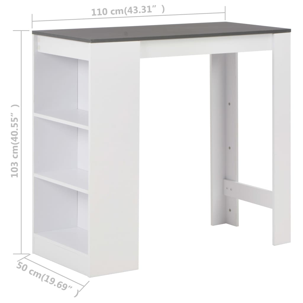 vidaXL Masă bar cu rafturi, alb, 110x50x103 cm