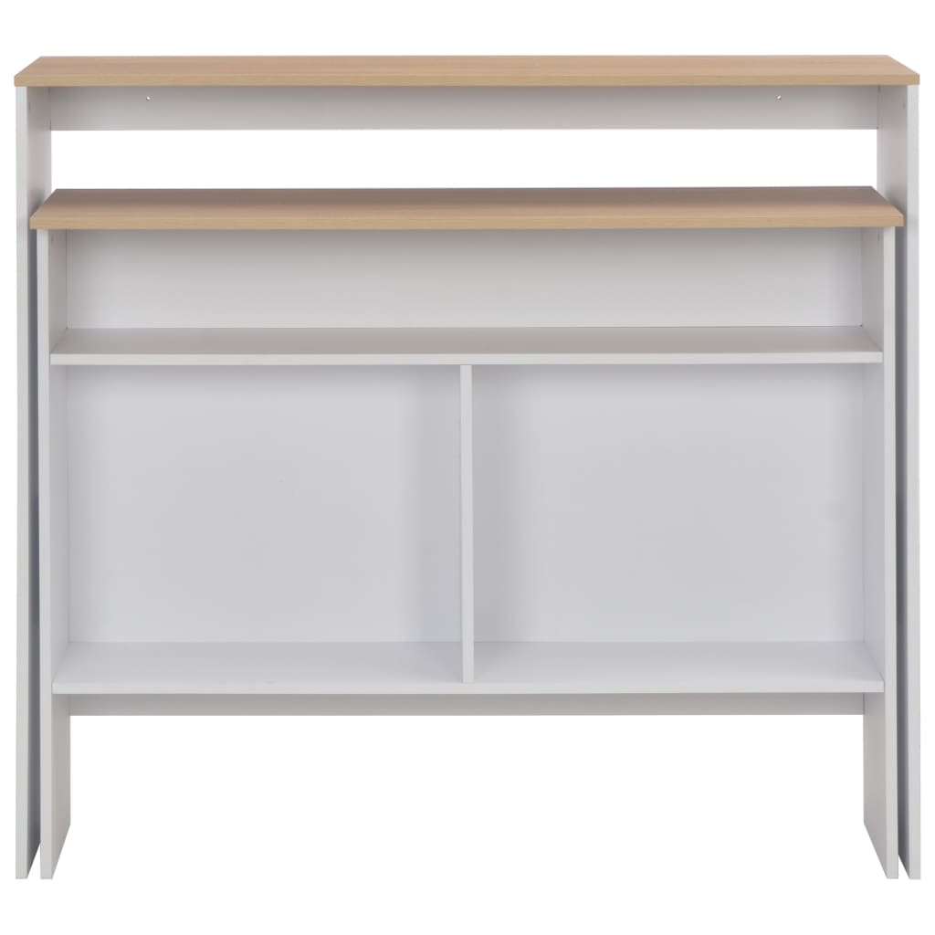 vidaXL Masă de bar cu 2 blaturi, alb și stejar, 130x40x120 cm vidaXL Masă de bar cu 2 blaturi, alb și stejar, 130x40x120 cm