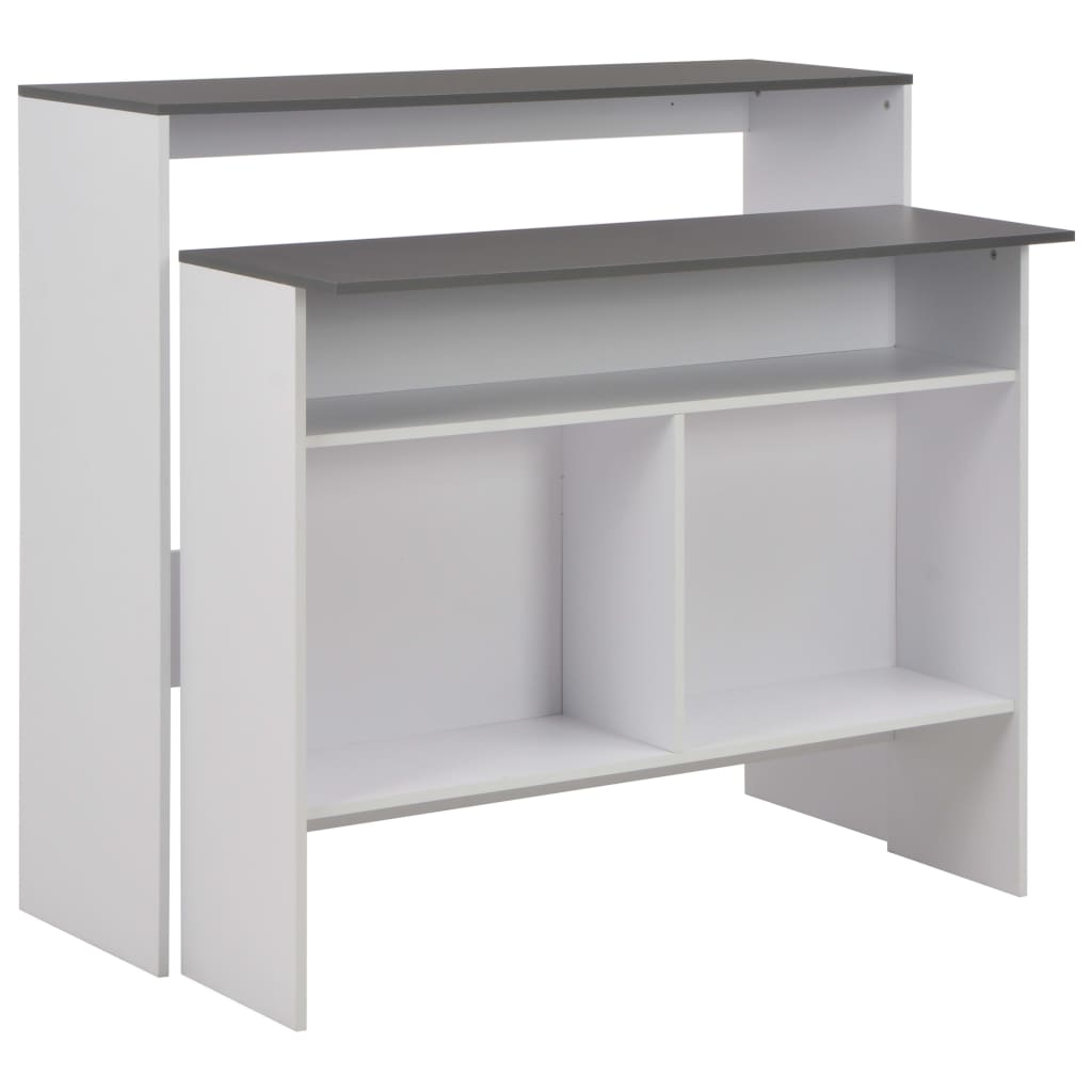 vidaXL Masă de bar cu 2 blaturi, alb și gri, 130x40x120 cm vidaXL Masă de bar cu 2 blaturi, alb și gri, 130x40x120 cm