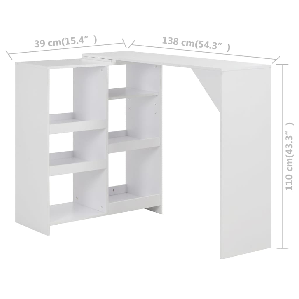vidaXL Masă de bar cu raft mobil, alb, 138x39x110 cm