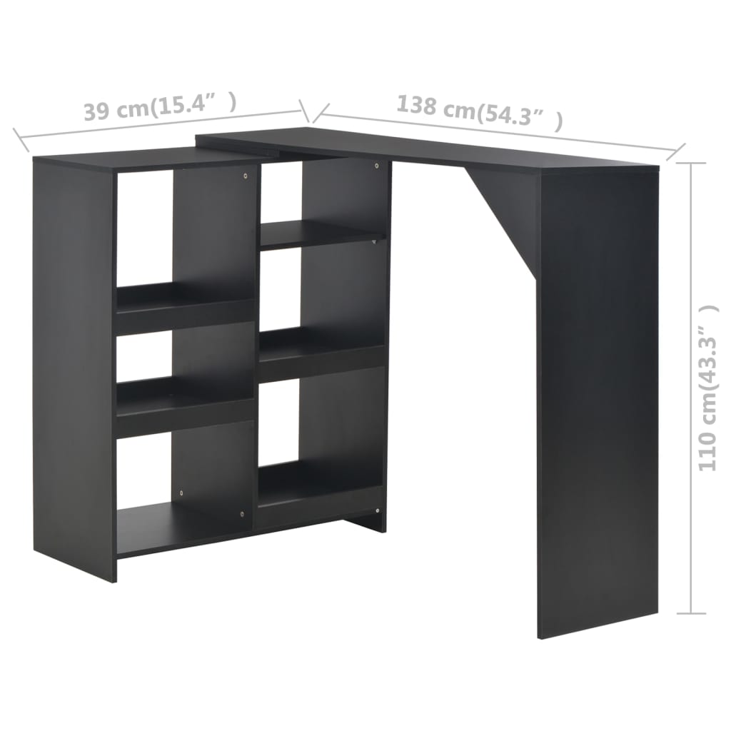 vidaXL Masă de bar cu raft mobil, negru, 138x39x110 cm vidaXL Masă de bar cu raft mobil, negru, 138x39x110 cm