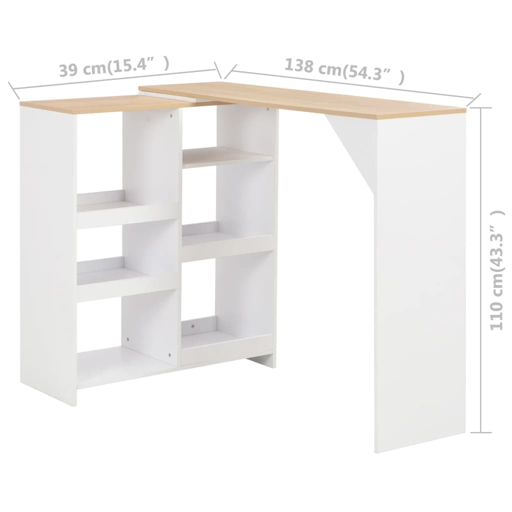 vidaXL Masă de bar cu raft mobil, alb, 138x39x110 cm