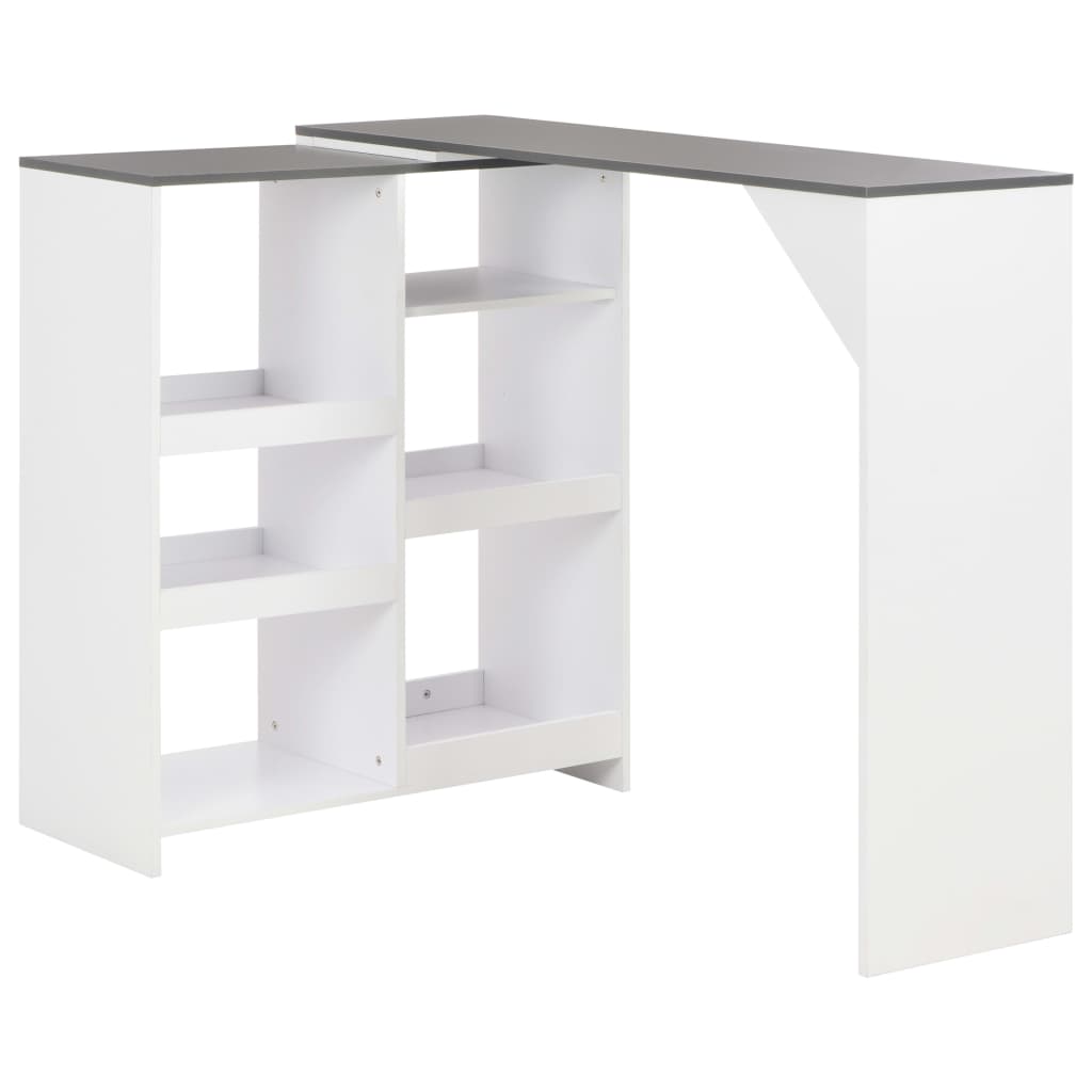 vidaXL Masă de bar cu raft mobil, alb, 138x39x110 cm vidaXL Masă de bar cu raft mobil, alb, 138x39x110 cm