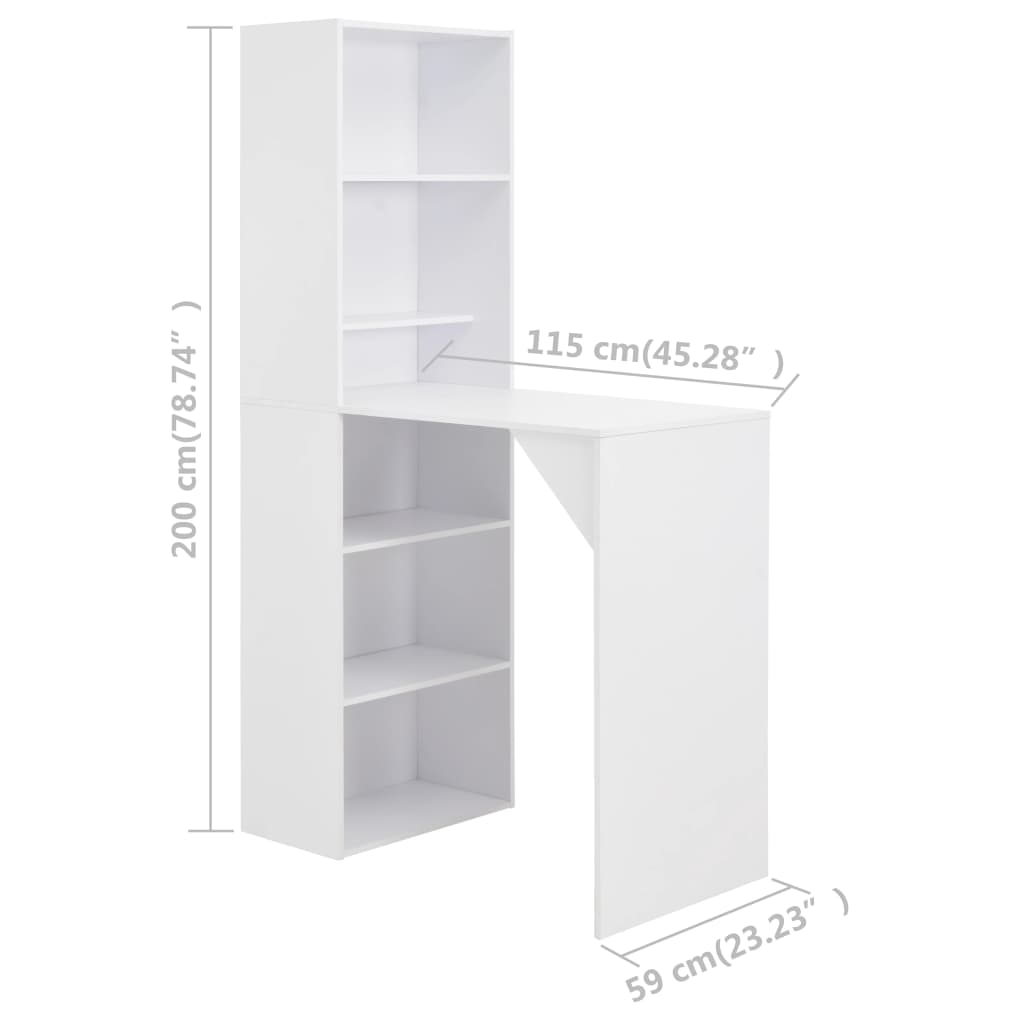 vidaXL Masă de bar cu dulap, alb, 115 x 59 x 200 cm vidaXL Masă de bar cu dulap, alb, 115 x 59 x 200 cm