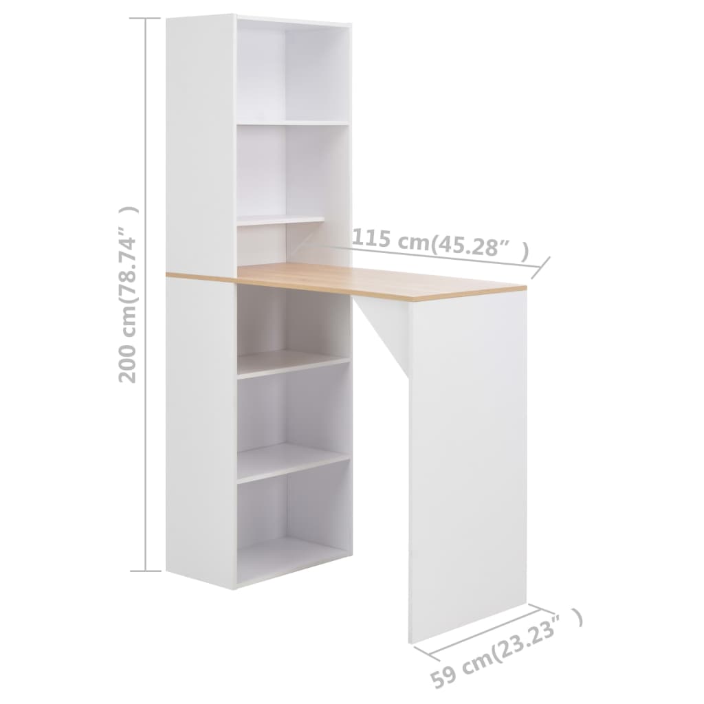 vidaXL Masă de bar cu dulap, alb, 115 x 59 x 200 cm vidaXL Masă de bar cu dulap, alb, 115 x 59 x 200 cm