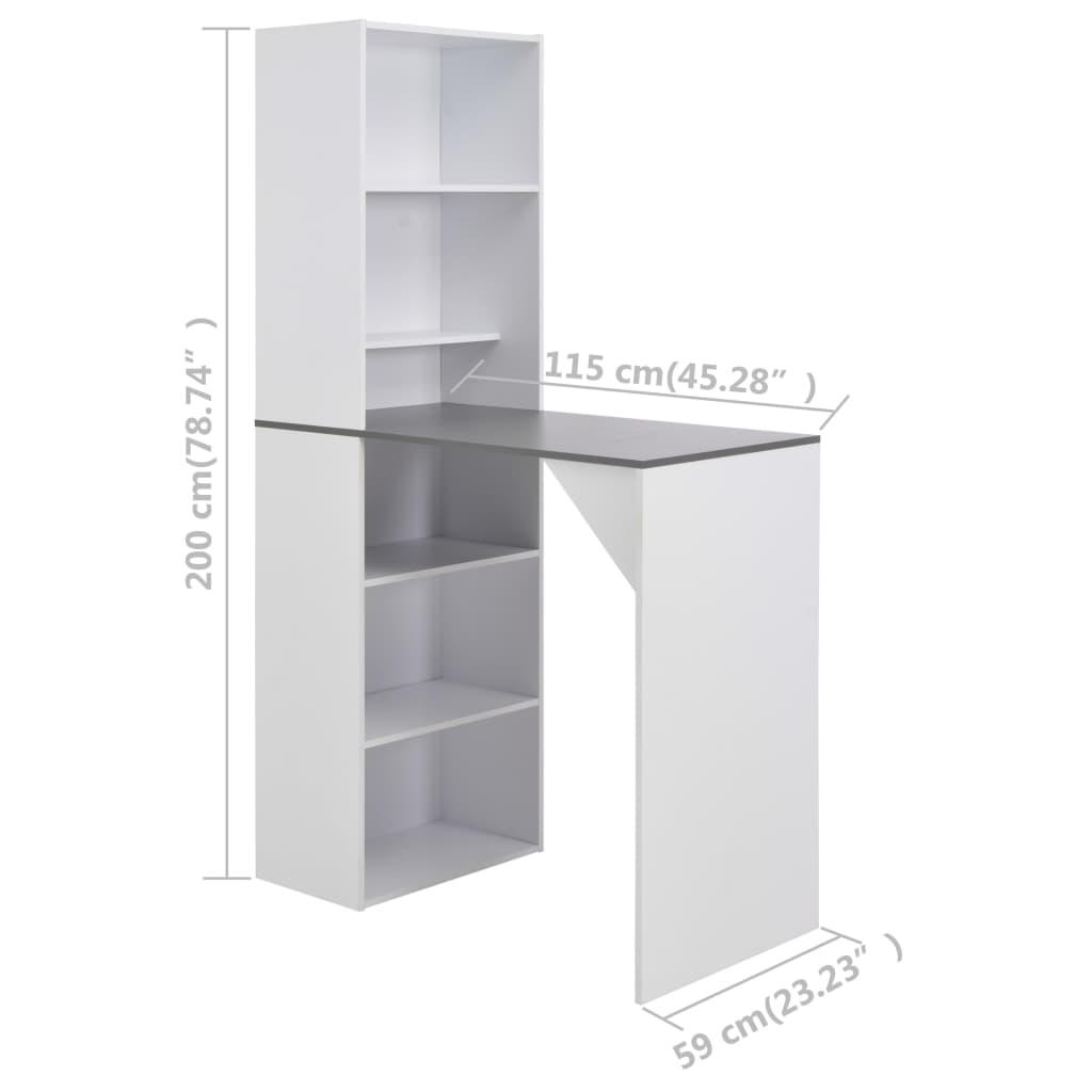 vidaXL Masă de bar cu dulap, alb, 115 x 59 x 200 cm vidaXL Masă de bar cu dulap, alb, 115 x 59 x 200 cm