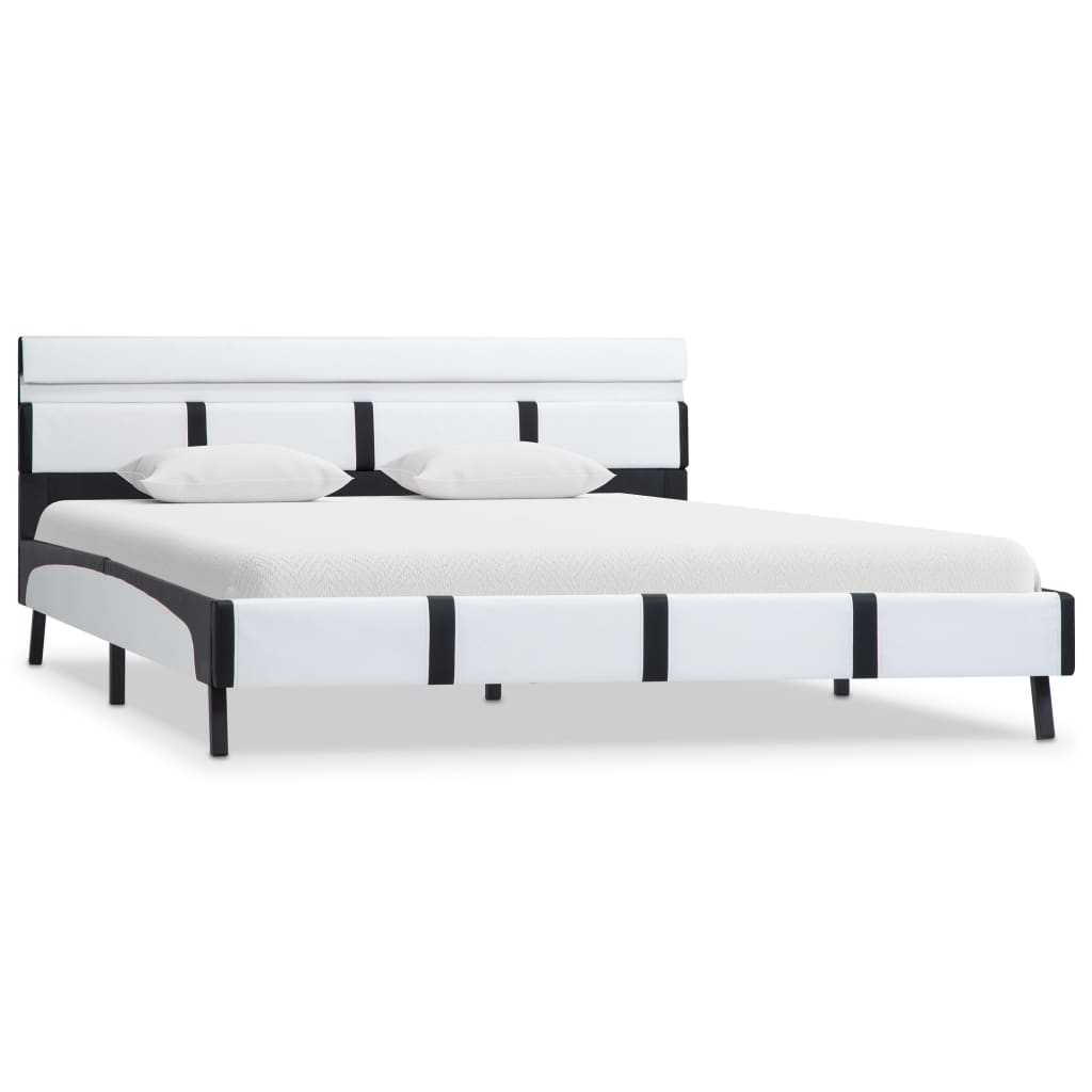 vidaXL Cadru de pat cu LED, alb, 140 x 200 cm, piele ecologică