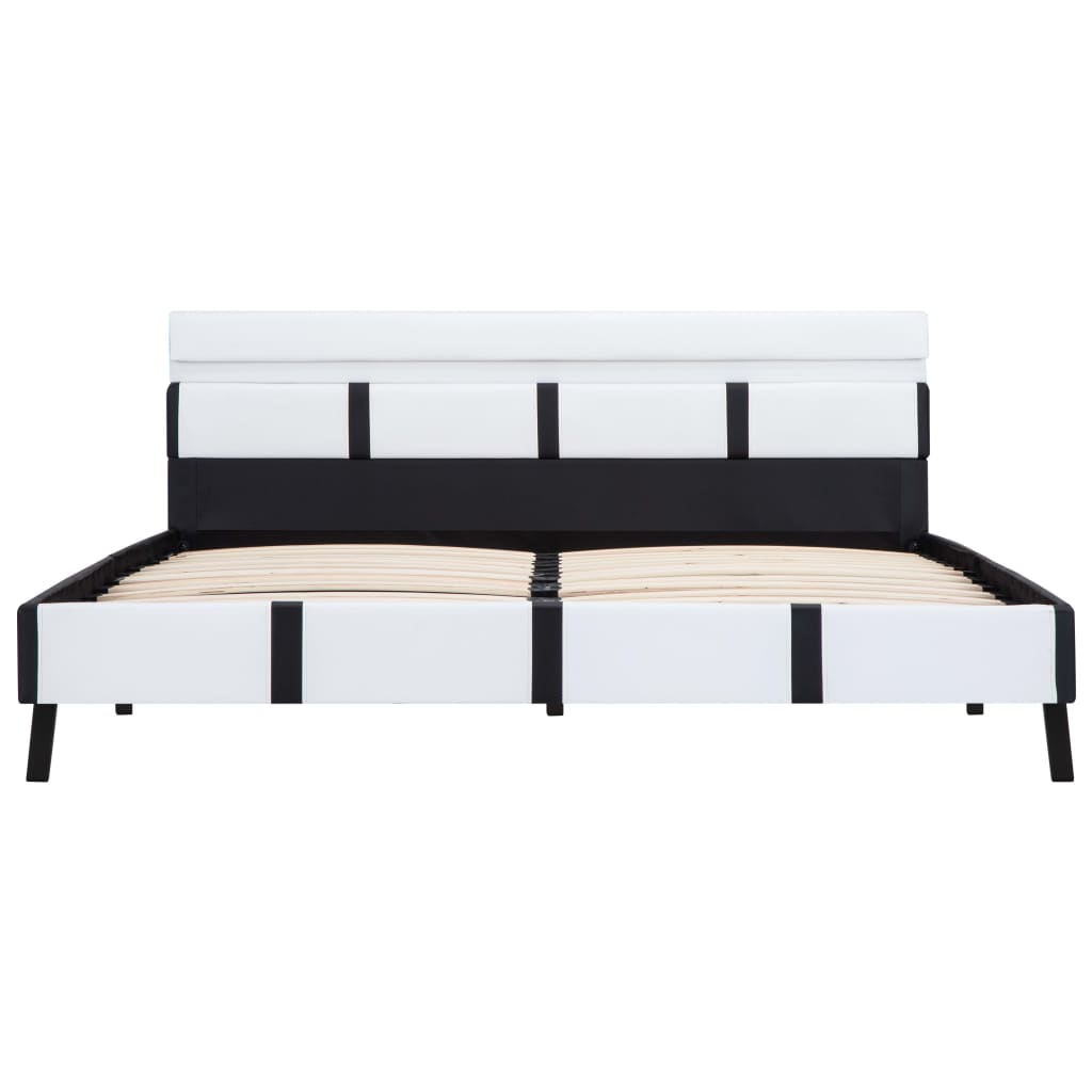 vidaXL Cadru de pat cu LED, alb, 140 x 200 cm, piele ecologică