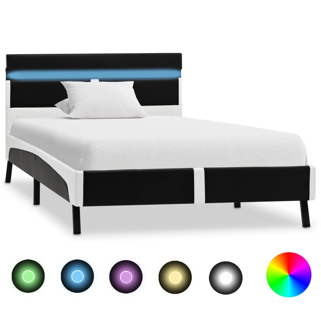 vidaXL Cadru de pat cu LED, negru, 90 x 200 cm, piele artificială vidaXL Cadru de pat cu LED, negru, 90 x 200 cm, piele artificială