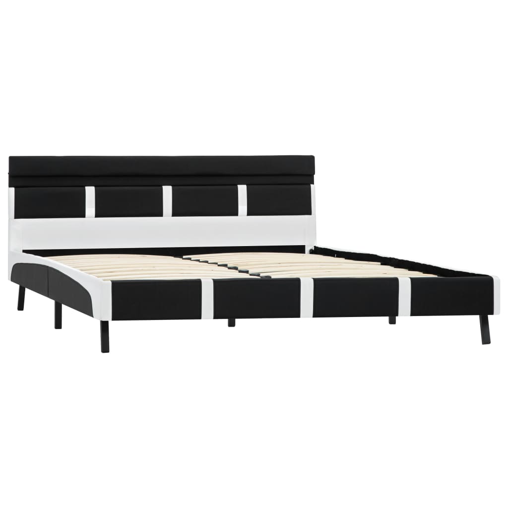 vidaXL Cadru de pat cu LED, negru, 160 x 200 cm, piele ecologică