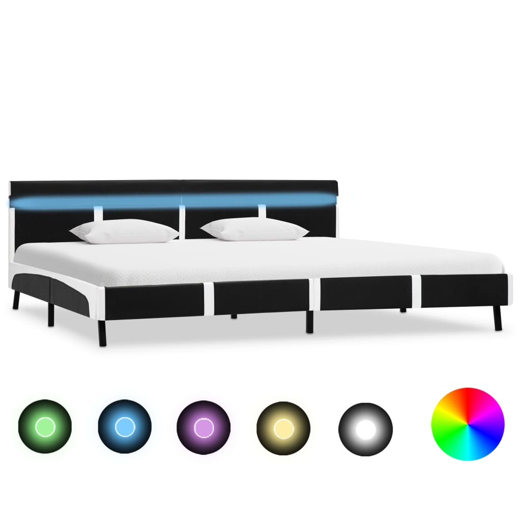 vidaXL Cadru de pat cu LED, negru, 180 x 200 cm, piele ecologică vidaXL Cadru de pat cu LED, negru, 180 x 200 cm, piele ecologică