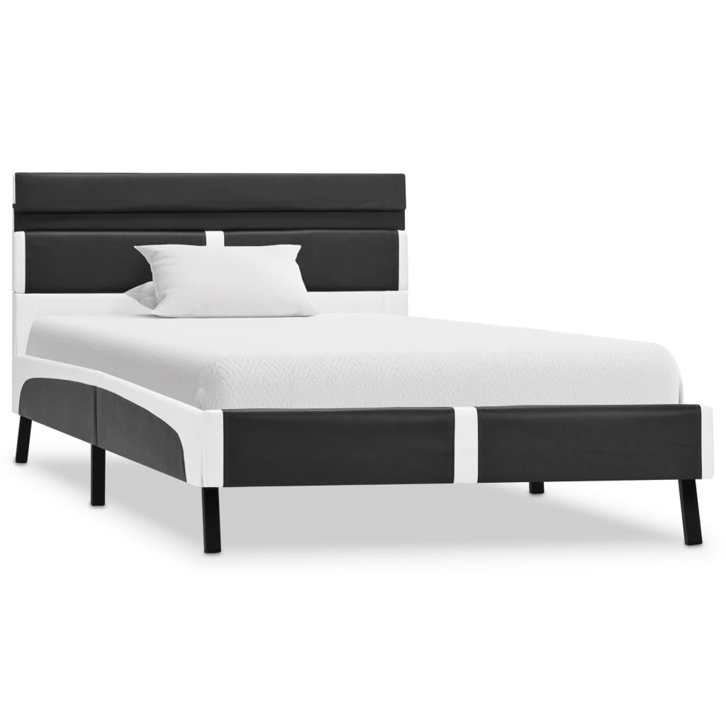 vidaXL Cadru de pat cu LED, gri, 90 x 200 cm, piele ecologică vidaXL Cadru de pat cu LED, gri, 90 x 200 cm, piele ecologică
