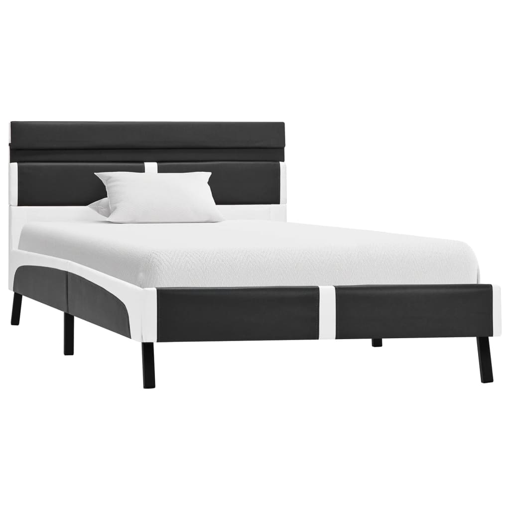 vidaXL Cadru de pat cu LED, gri, 90 x 200 cm, piele ecologică vidaXL Cadru de pat cu LED, gri, 90 x 200 cm, piele ecologică