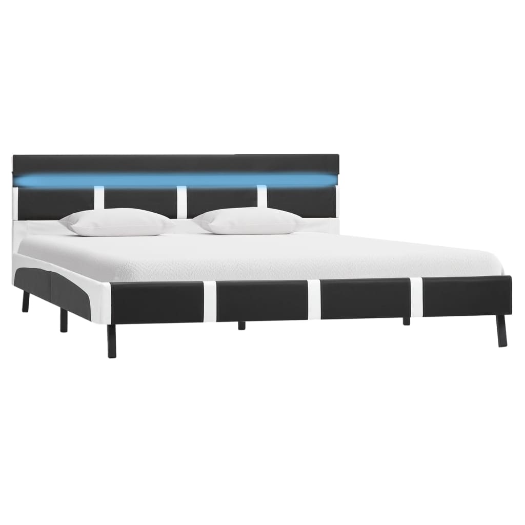vidaXL Cadru de pat cu LED, gri, 120 x 200 cm, piele ecologică