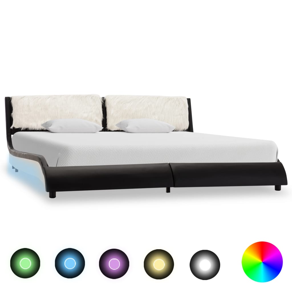vidaXL Cadru de pat cu LED, negru și alb, 180x200 cm, piele ecologică vidaXL Cadru de pat cu LED, negru și alb, 180x200 cm, piele ecologică