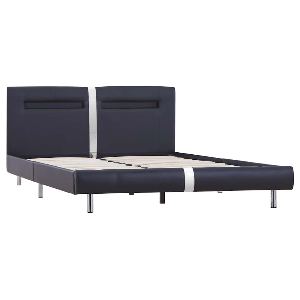 vidaXL Cadru de pat cu LED, negru, 140 x 200 cm, piele artificială