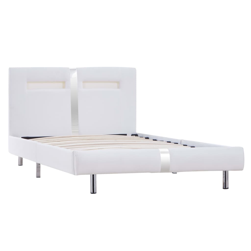 vidaXL Cadru de pat cu LED, alb, 90 x 200 cm, piele artificială