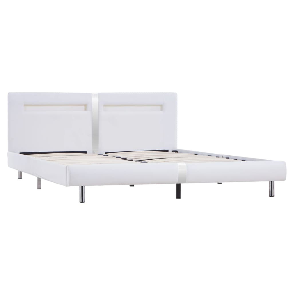 vidaXL Cadru de pat cu LED, alb, 180 x 200 cm, piele artificială
