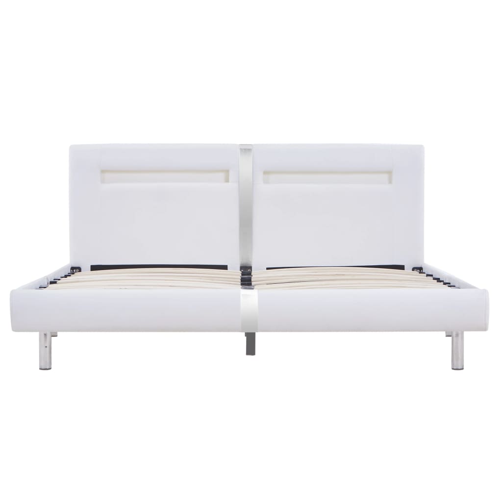 vidaXL Cadru de pat cu LED, alb, 180 x 200 cm, piele artificială