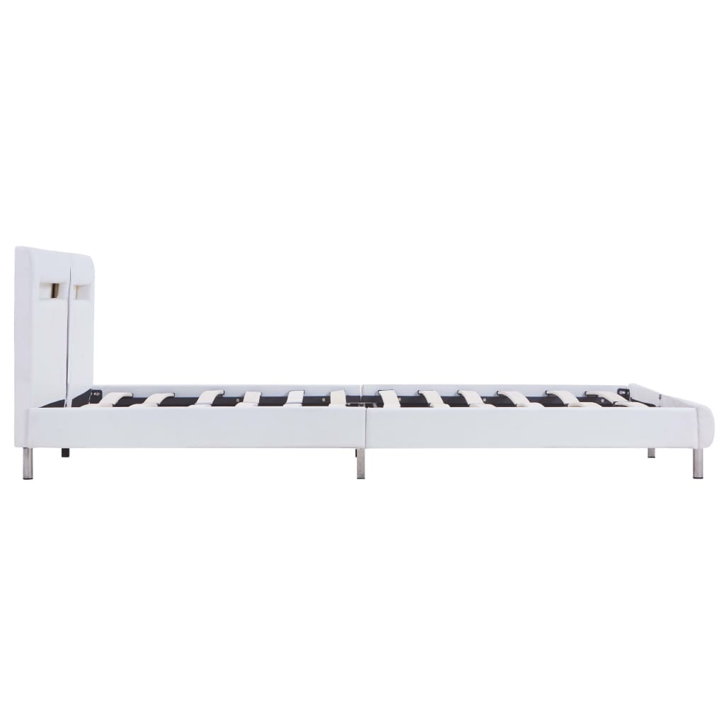 vidaXL Cadru de pat cu LED, alb, 180 x 200 cm, piele artificială