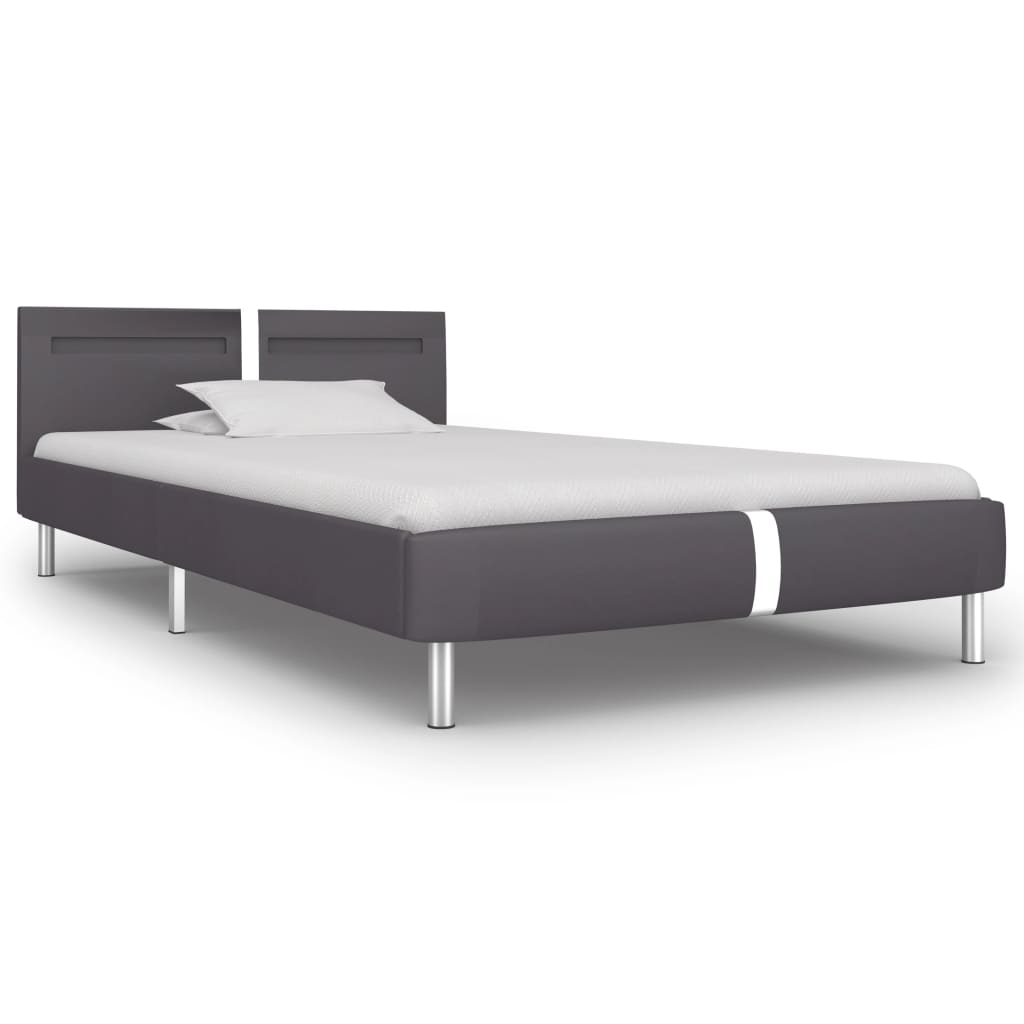 vidaXL Cadru de pat cu LED, gri, 90 x 200 cm, piele artificială vidaXL Cadru de pat cu LED, gri, 90 x 200 cm, piele artificială