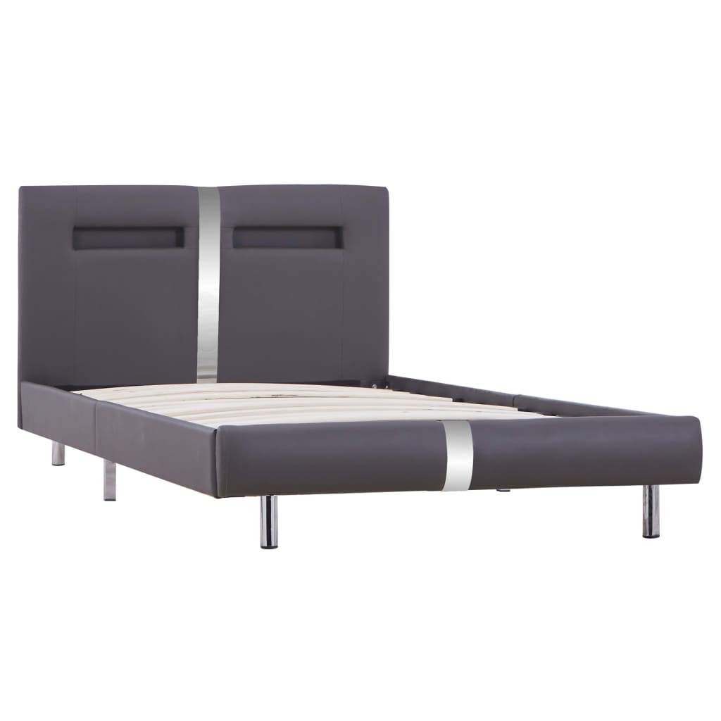 vidaXL Cadru de pat cu LED, gri, 90 x 200 cm, piele artificială vidaXL Cadru de pat cu LED, gri, 90 x 200 cm, piele artificială