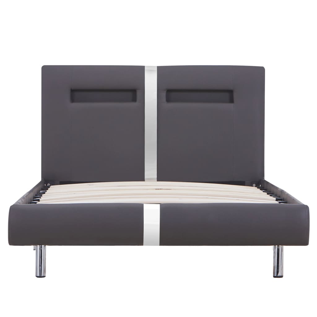 vidaXL Cadru de pat cu LED, gri, 90 x 200 cm, piele artificială vidaXL Cadru de pat cu LED, gri, 90 x 200 cm, piele artificială