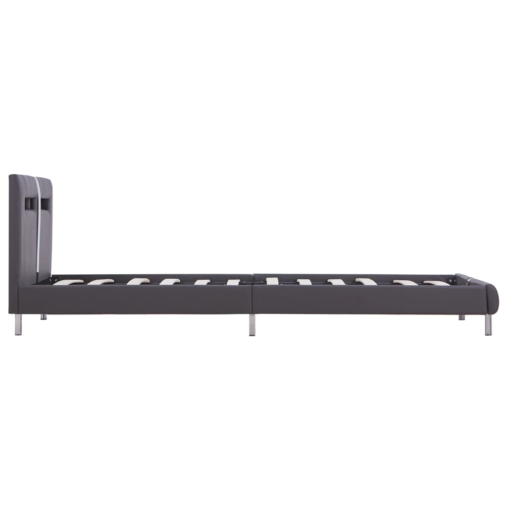 vidaXL Cadru de pat cu LED, gri, 90 x 200 cm, piele artificială vidaXL Cadru de pat cu LED, gri, 90 x 200 cm, piele artificială