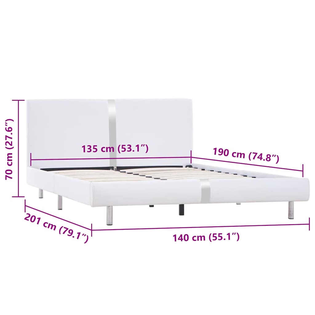 vidaXL Cadru de pat fără saltea piele artificială albă 135x190 cm vidaXL Cadru de pat fără saltea piele artificială albă 135x190 cm