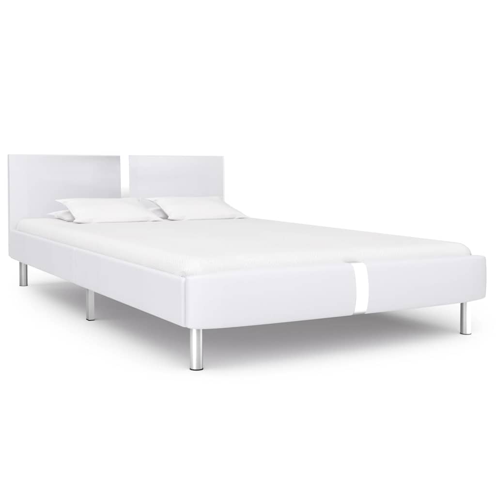 vidaXL Cadru de pat fără saltea piele artificială albă 135x190 cm vidaXL Cadru de pat fără saltea piele artificială albă 135x190 cm