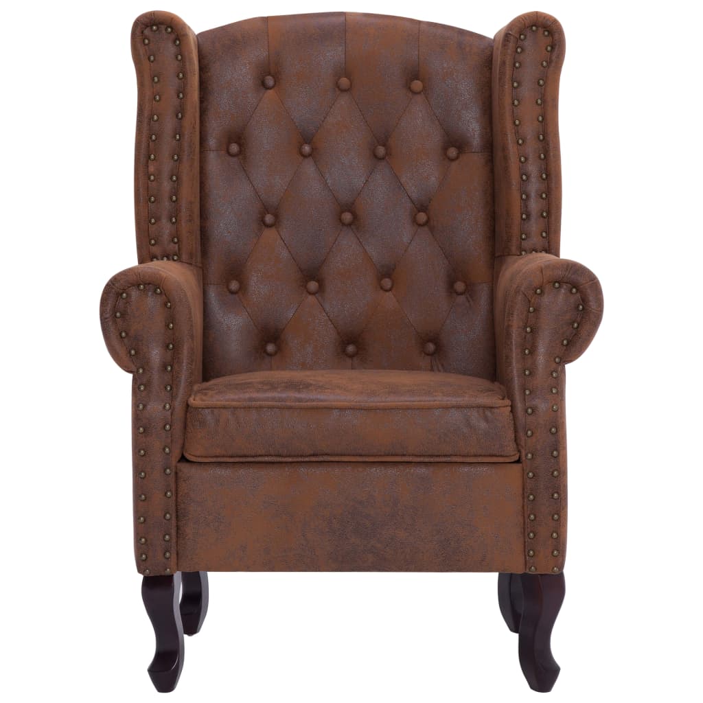 vidaXL Fotoliu Chesterfield și taburet, maro, imitație piele întoarsă vidaXL Fotoliu Chesterfield și taburet, maro, imitație piele întoarsă